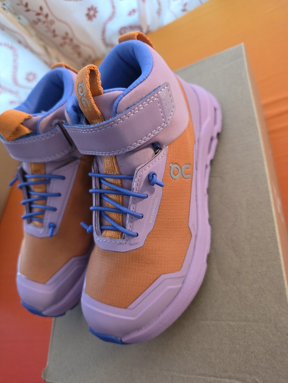 On Cloudhero Mid Waterproof Kids Orange and Purple Performance Trail Sneakers